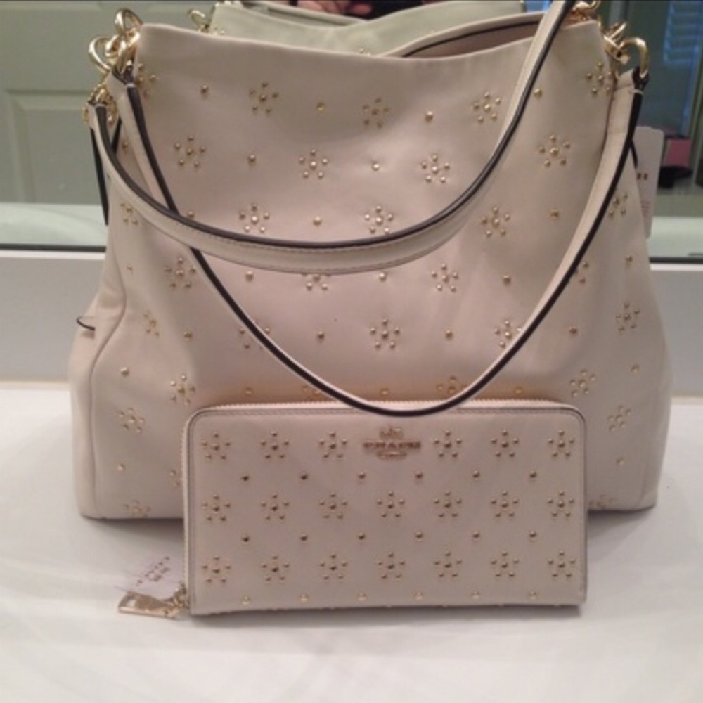COACH PHOEBE NEW Studded Purse Wallet SET Chalk